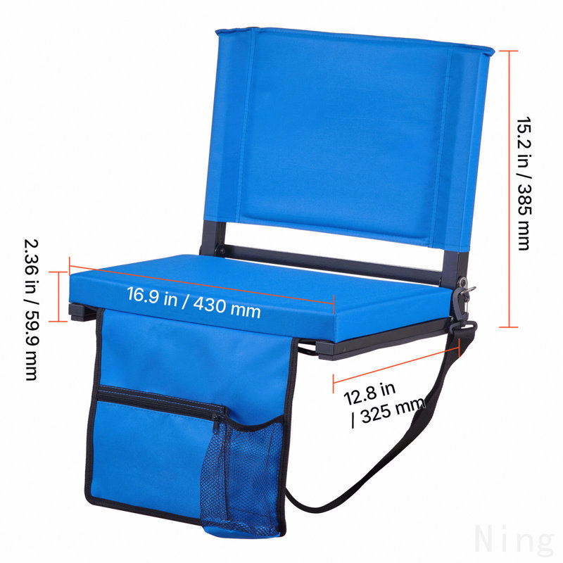 Stadium Seat, Folding Bleacher Seat With Back Support & Thick Cushion, Padded Stadium Seats For Bleacher Includes Shoulder Strap, Hooks, Cup Holder, And Side Pocket, Blue Bleachers Chair