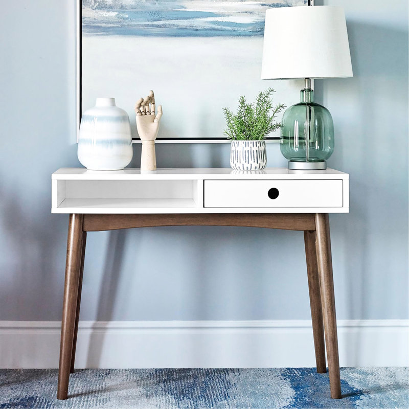 Le bureau blanc et noyer, de style moderne Mid-Century pour un bureau de travail efficace en noyer, améliore le processus