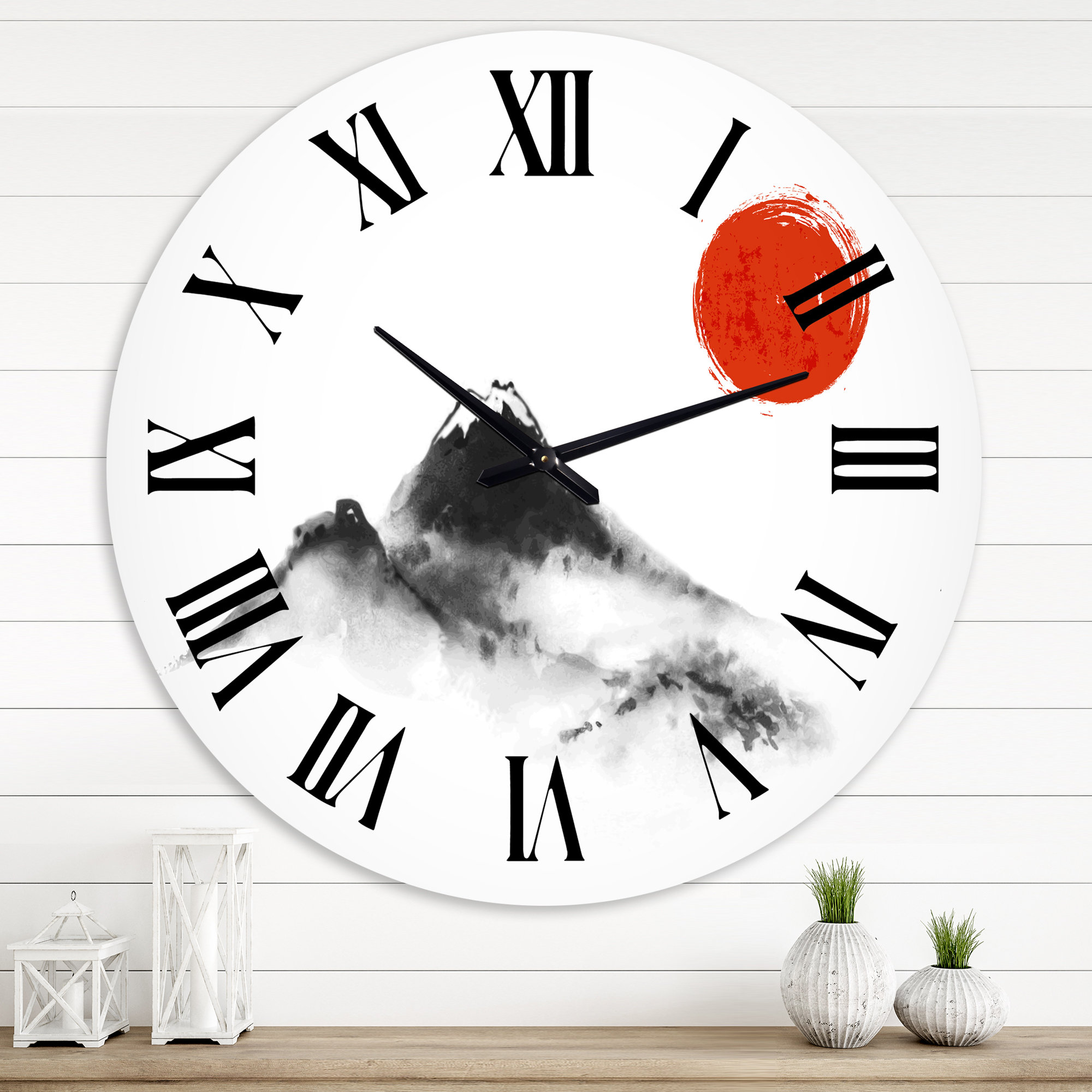 East Urban Home Japanese Red Moon in Traditional Sum - e Painting III ...