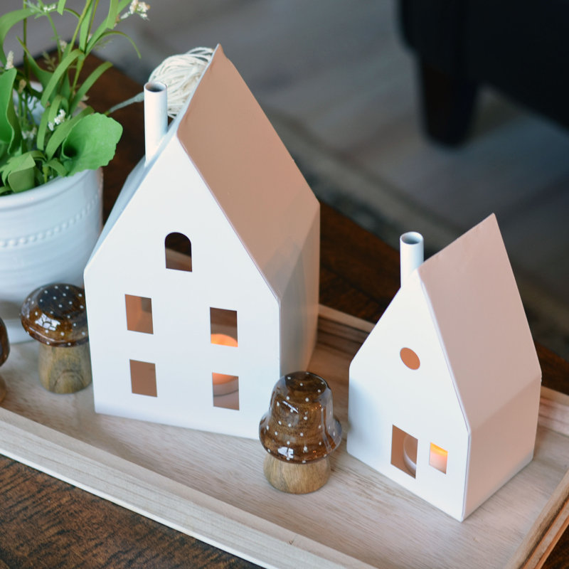 8.75 " H Town House Candle Lanterns, White