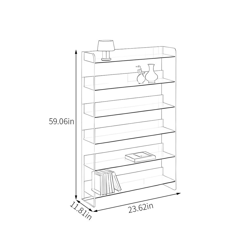 Creative Acrylic Minimalist Bookshelf, (6 Shelves) 59.06"H x 23.62"W x 11.81"D
