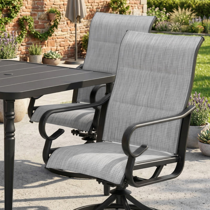 Ensemble de salle à manger rembourré 7 pièces avec trou pour parasol, 5 Pieces: Table, 4 Chairs, Grey