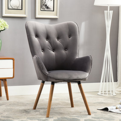 Chaise d'appoint contemporaine avec capitonnage - velours de luxe, pieds en bois, dossier en velours soyeux, rembourrage en mousse, solide
