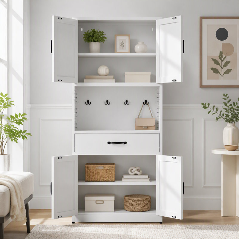 Armoire de rangement 71 po en acier blanc avec grand comptoir