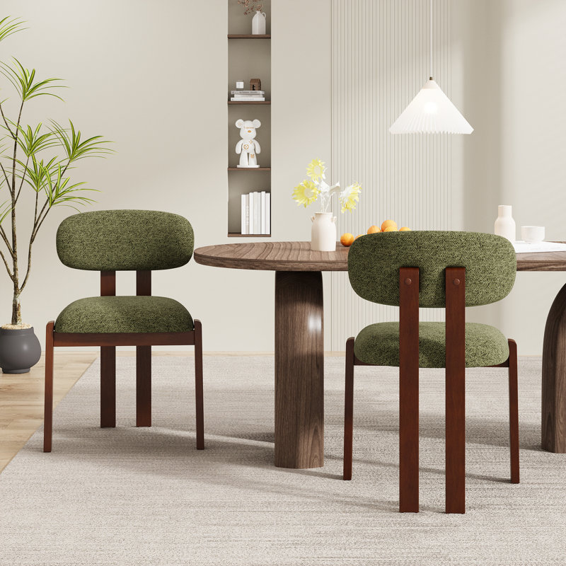 Upholstered Solid Wood Dining Chair with Ergonomic Padded Backrest, Green