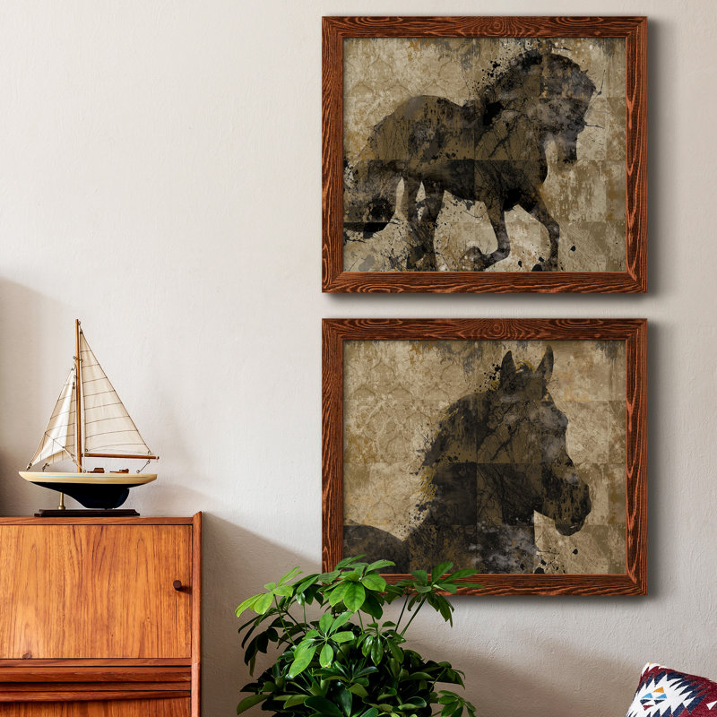 Midnight Stallion - ensemble de 2 peintures sur toile encadrées, Cadre en érable, H 24 po x l 36 po x P 1,5 po
