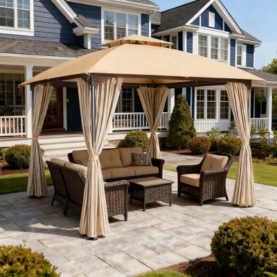  10 Ft. W x 10 Ft. D Iron Patio Gazebo with Arc Shape Top