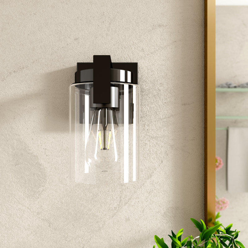 Gayane 1-Light Modern Dimmable Flush Mounted Wall Sconce in Matte Black with Clear Glass Shade