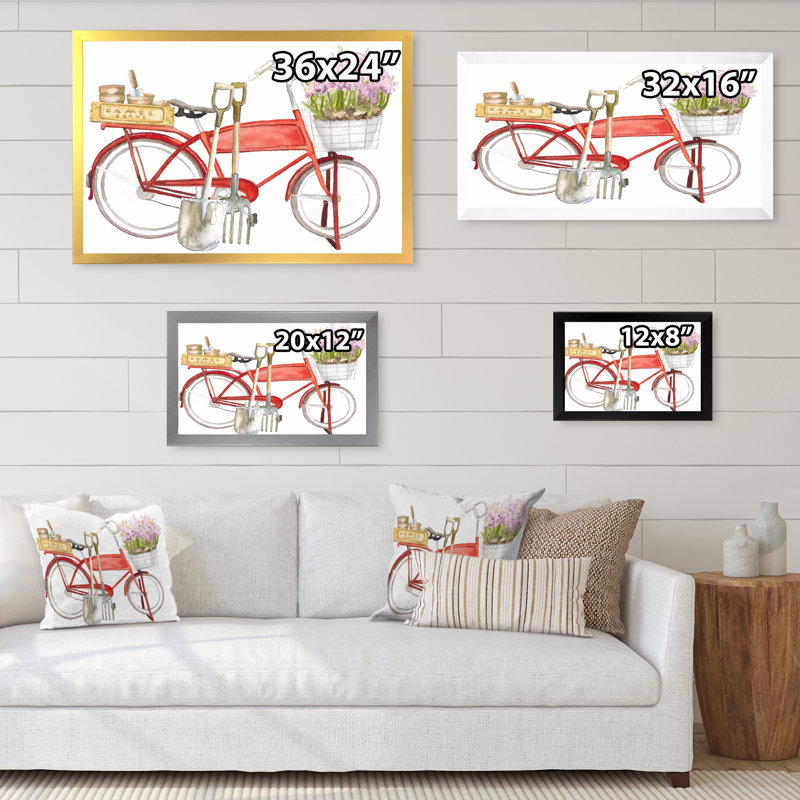 " Bicycle Cultivation Tools ", Black Picture Framed Canvas, 8" H x 12" W x 1" D