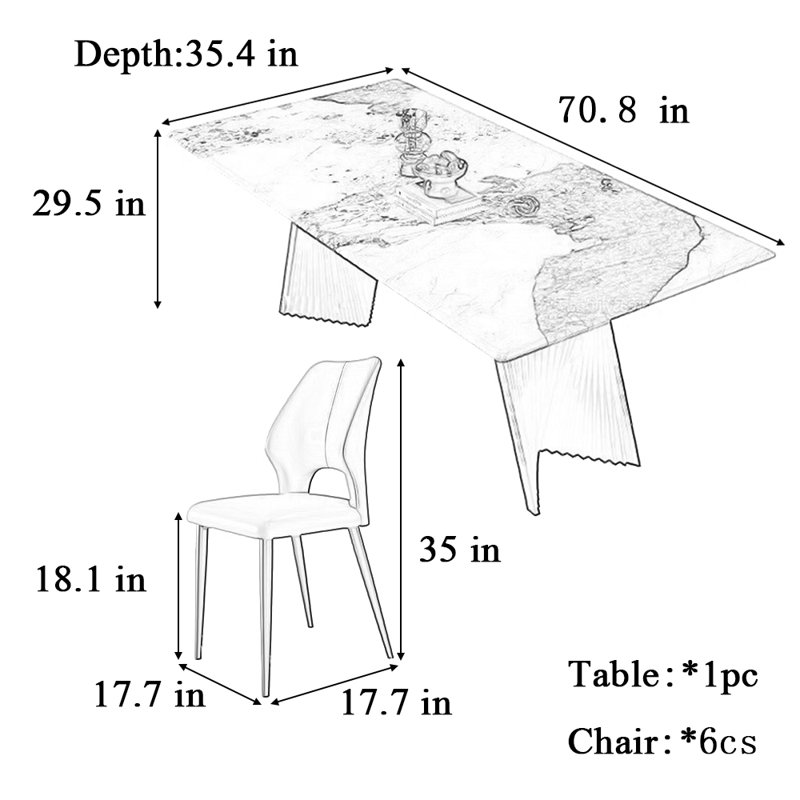 Table et chaise de salle à manger simple et luxueuse, H 29,5 po x L 70,8 po x l 35,4 po