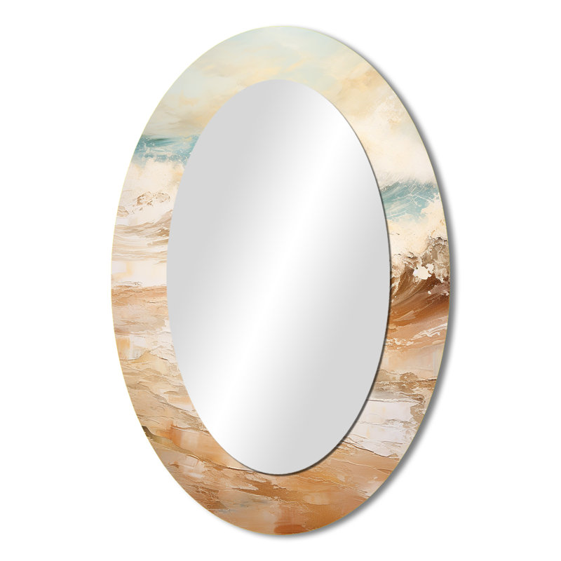 Doré et bleu plage tranquillité - grand miroir mural ovale sur métal, 36 po x 24 po