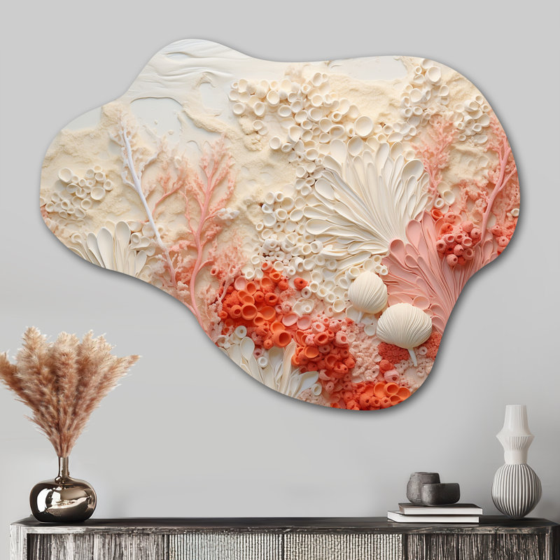 Décoration murale en métal irrégulier rose et blanc, H 27 po x l 35 po