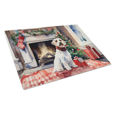 Sealyham Terrier Cozy Christmas Glass Cutting Board Large