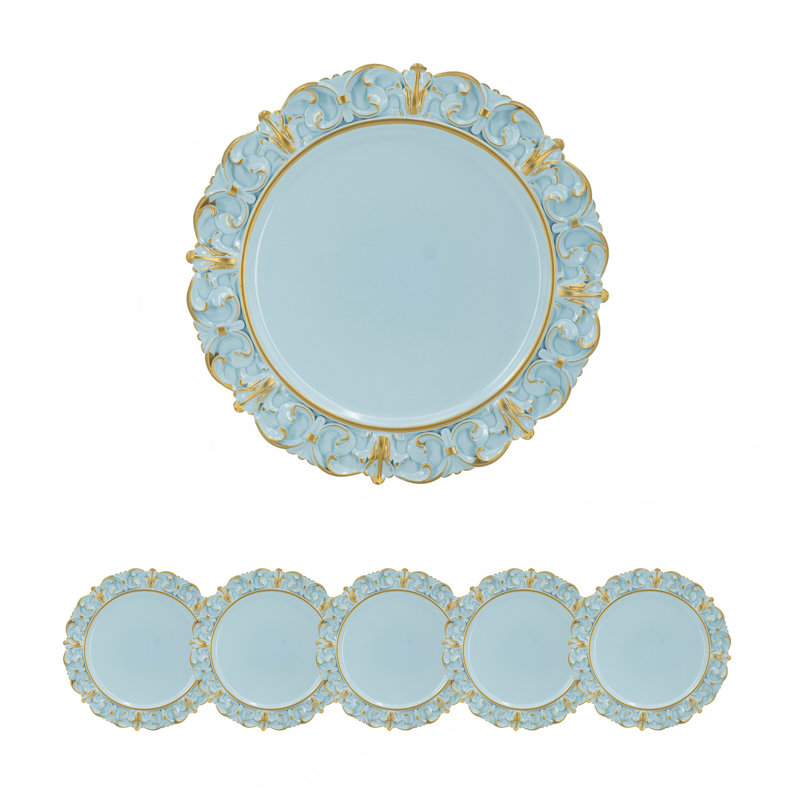 6 Pack Plastic Charger Plate, D14", Blue/Gold