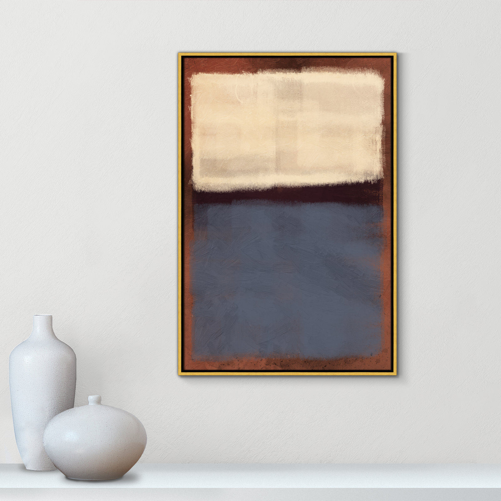 Alabaster Burst - Floater Frame Painting on Canvas, 37.5" H x 25.5" W x 2" D, Gold Framed