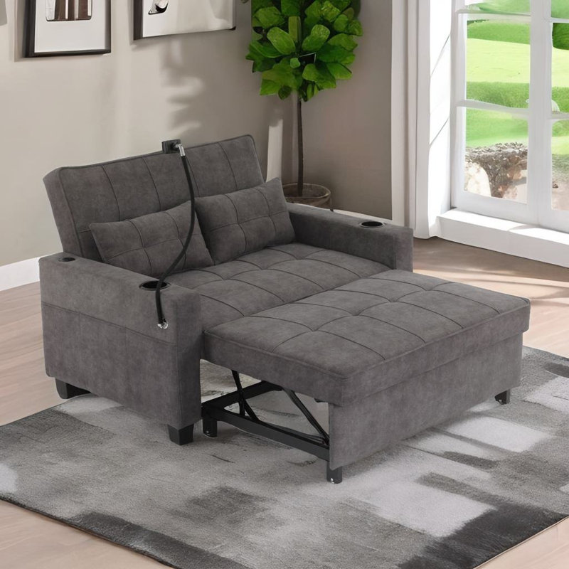 Evalisa Upholstered 64.08'' Sleeper Sofa, Dark Gray