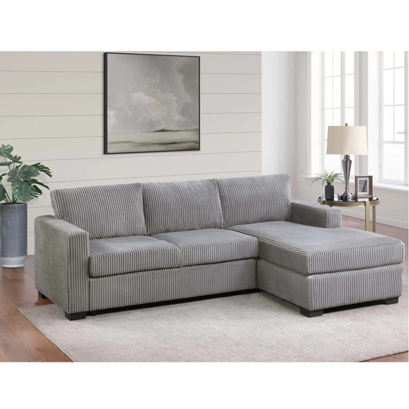 2-piece Corduroy Sectional Sofa, Light Gray Corduroy