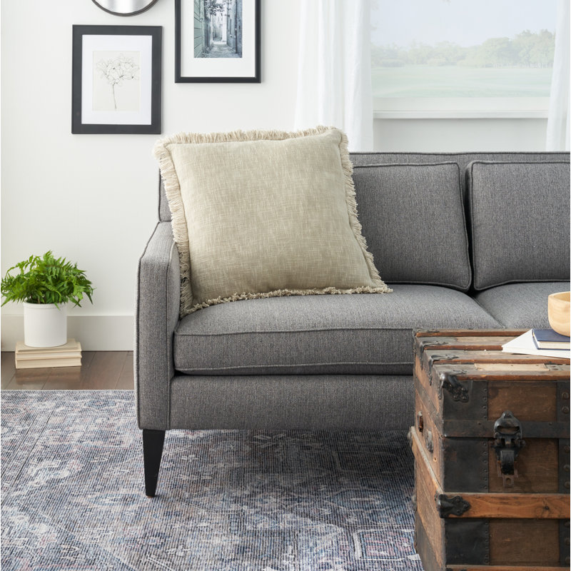 Taupe Stonewash Cotton Throw Pillow with Fringe Edges, 22" x 22"