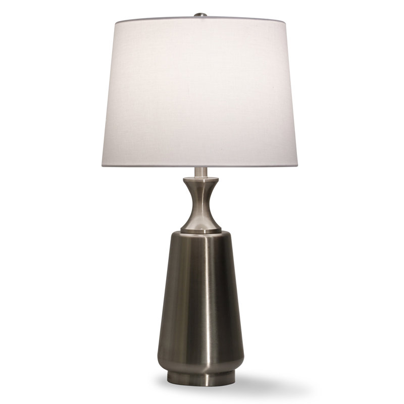 Be?ir Metal Table Lamp, Brushed Brass, White, 29" H x 15" W x 15" D