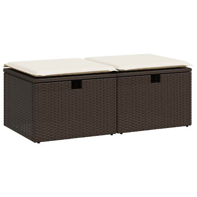 vidaXL Patio Sofa Set with Cushions Storage Stools 2 Piece Poly Rattan Acacia