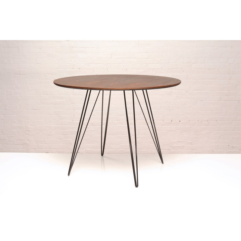 Williams Walnut Round Metal Base Dining Table, Black, 30" H x 46" L x 46" W, Walnut
