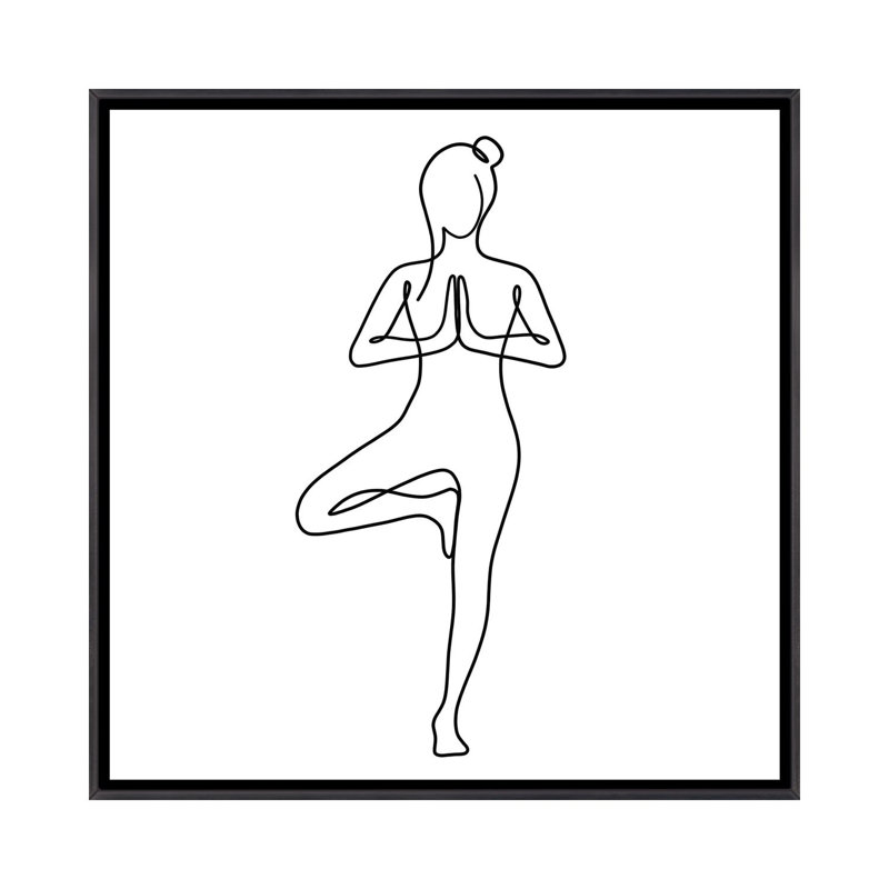 « Yoga Tree pose Square » par Dane Khy-impression de dessin, Pas de tapis, Toile avec cadre noir patiné
