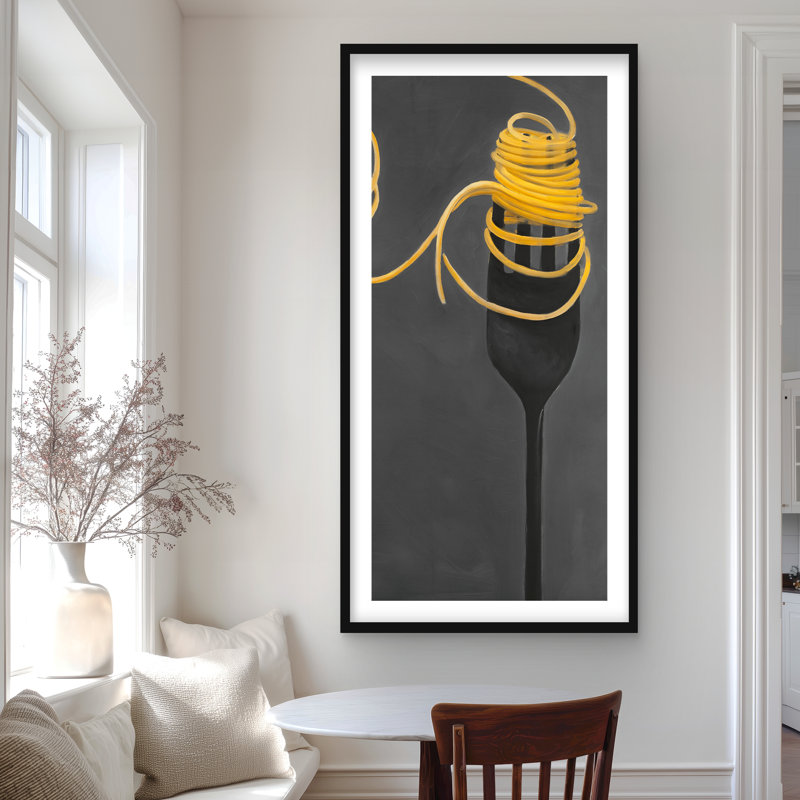 Spaghetti pâtes autour d'une fourchette - imprimé gastronomique jaune
