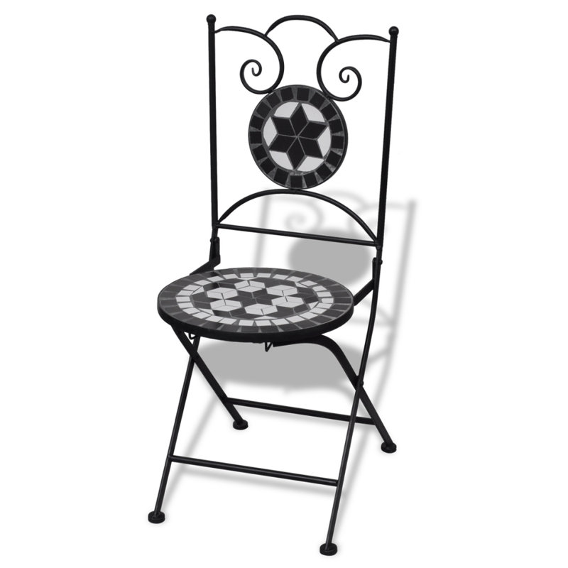 Ceramic Patio Folding Chair Folding Chair Set, Black/White