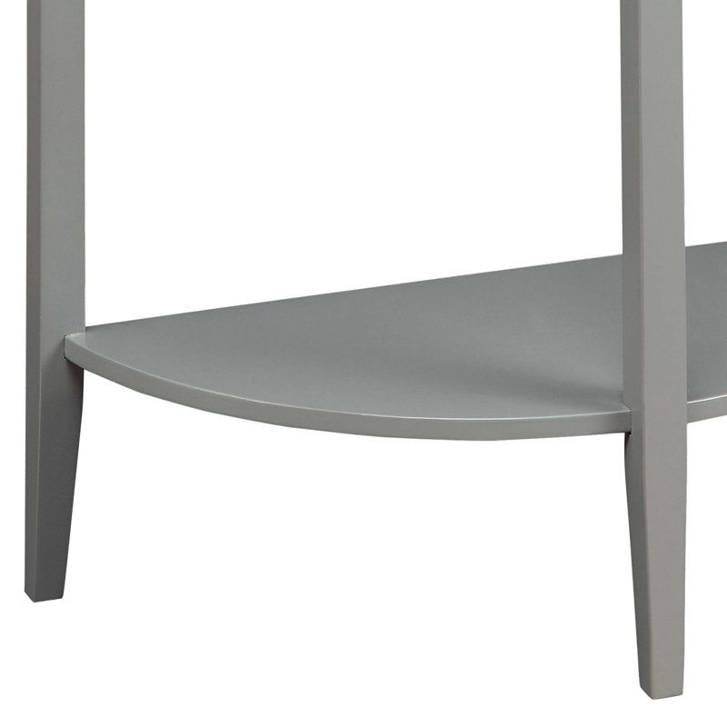Console en chêne gris et demi-lune grise avec tablette inférieure