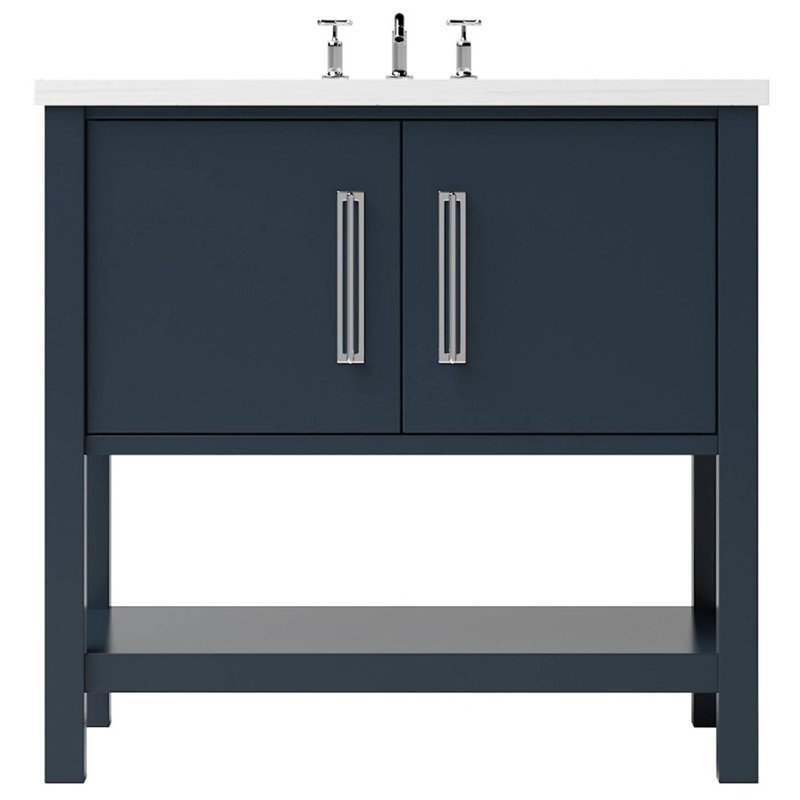 Kiawah Single Bath Vanity, 36", Polished Chrome, Hague Blue