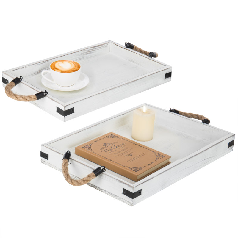 Wood 2 Piece Serving Tray Set, White