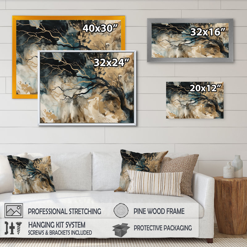 Blue Beige Marbled Dreamscape II - Abstract Geometric Canvas Prints, 34" H x 44" W x 1.5" D, Wrapped Canvas