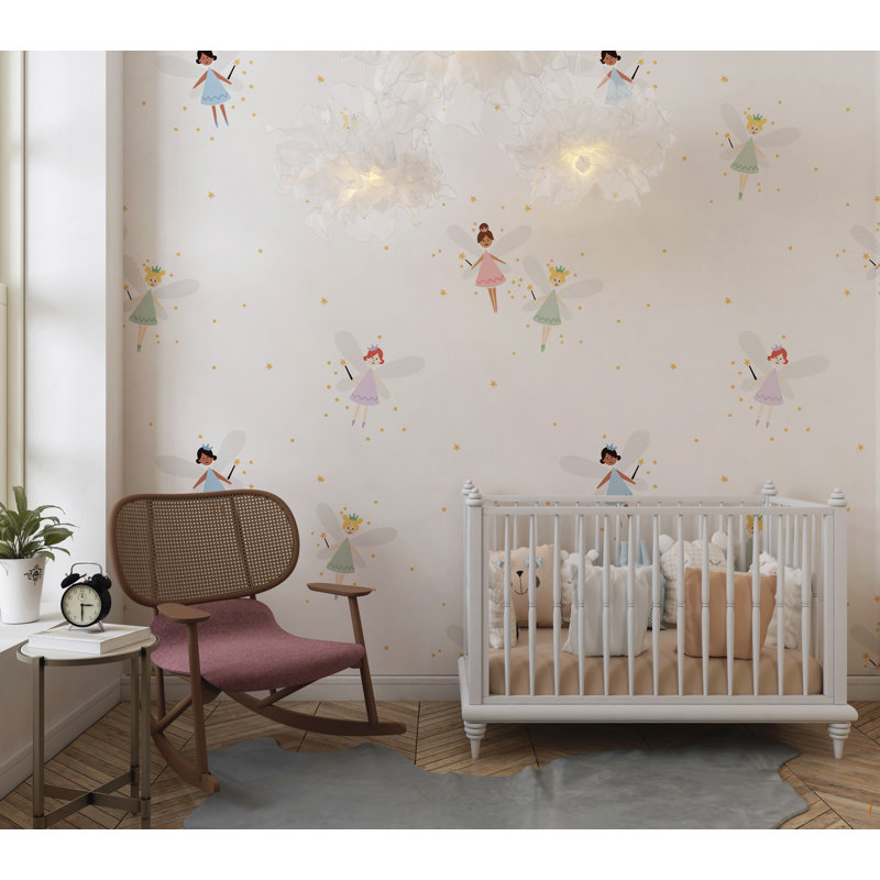 Murale princesse féerique | Papier peint adhésif filles blanches pastel | Décoration murale amovible pour chambre d'enfant