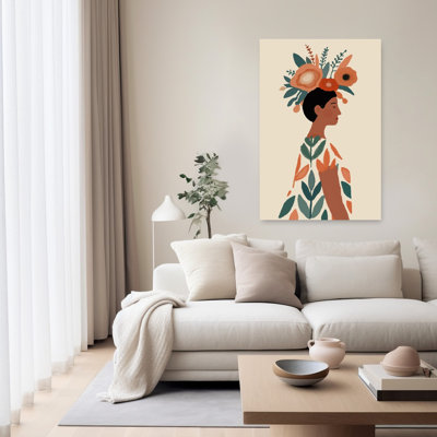 Botanical Crown Woman Abstract Contemporary Minimalist Flower Plant Wall Art Print 1 Piece Wrapped Canvas Wall Art