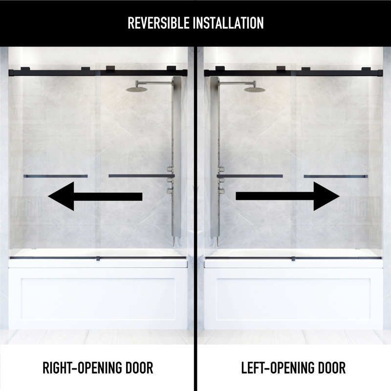 Houston 56-60" W x 66" H Double Sliding Frameless Tub Door with 3/8" Clear Glass, Matte Black