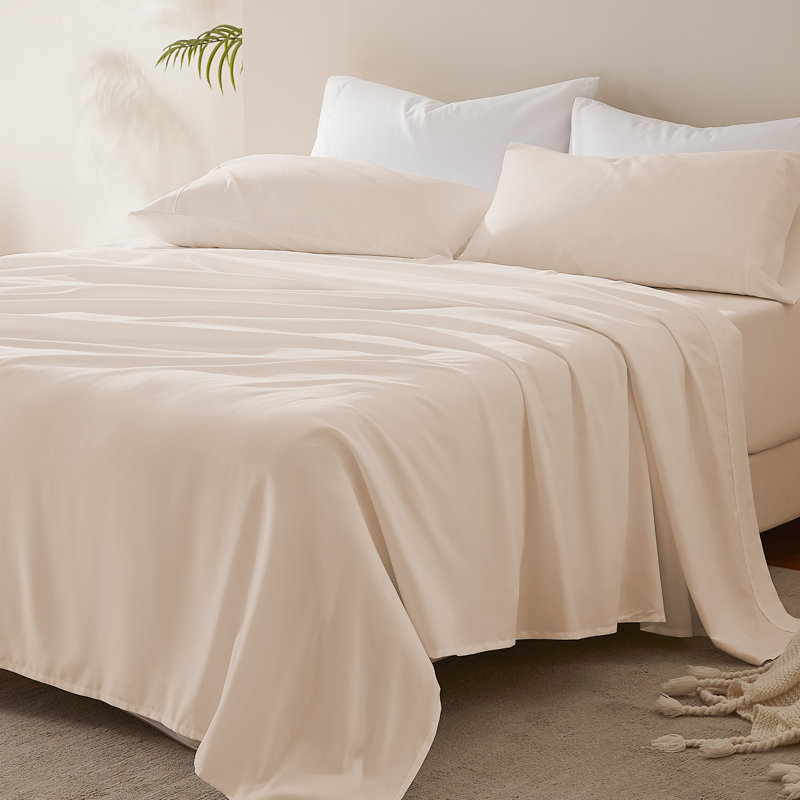 Ensemble de draps en microfibre rafraîchissant Nanotex avec poches profondes, Beige