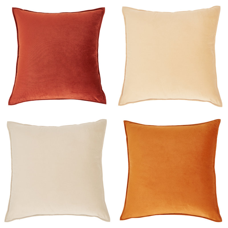 Velvet Reversible Pillow Cover, 20''H x 20''W, Orange/White