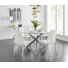Tierra Sleek Metal and Glass Round Dining Table Set with 4 Faux Leather Upholstered Dining Chairs
