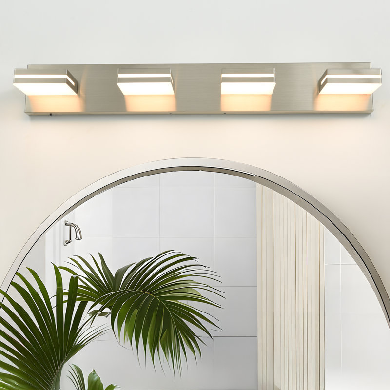 Lumières de meuble-lavabo modernes à DEL à intensité variable pour miroir, Quatre lumières, Nickel brossé