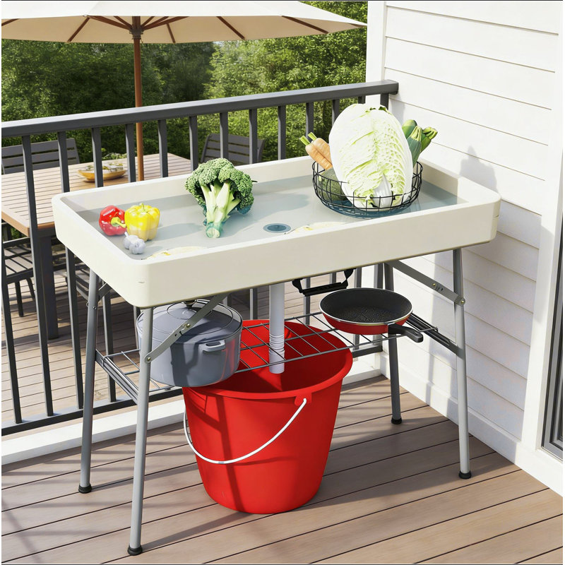 Outdoor Table Cooler,Folding Ice Cooler Table, Tan