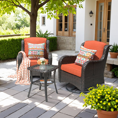 Tommy Swivel Wicker Rattan Outdoor Rocking Chairs Set with Cushions
