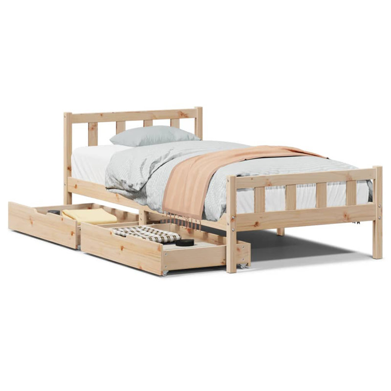 Solid Wood Storage Bed, Brown, Small Single (2'6)