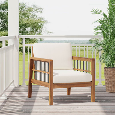 Fauteuil club d'extérieur en bois d'acacia et en osier, siège profond avec coussin moelleux, chaises de véranda pour le jardin, balcon de véranda