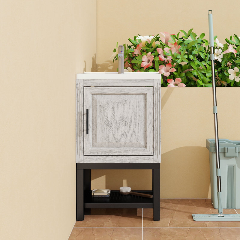 Meuble-lavabo avec lavabo, 1 porte et tablette ouverte en fer, Blanc