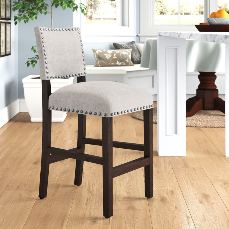 Solita 24.5" H Solid Wood Upholsted Counter Stool with Low Back, Beige