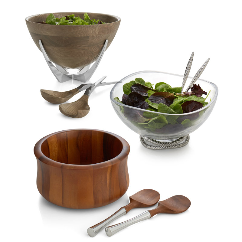 Nambe Nara Salad Bowl W/ Servers