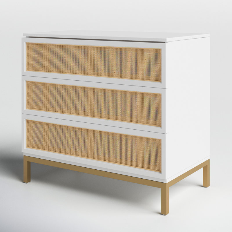 Prudhoe 34'' W 3 - Drawer Dresser, Gold/White