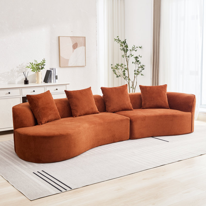 Hession Boneless 126" Modern Compression Curved Sectional Sofa, Dark Orange Polyester