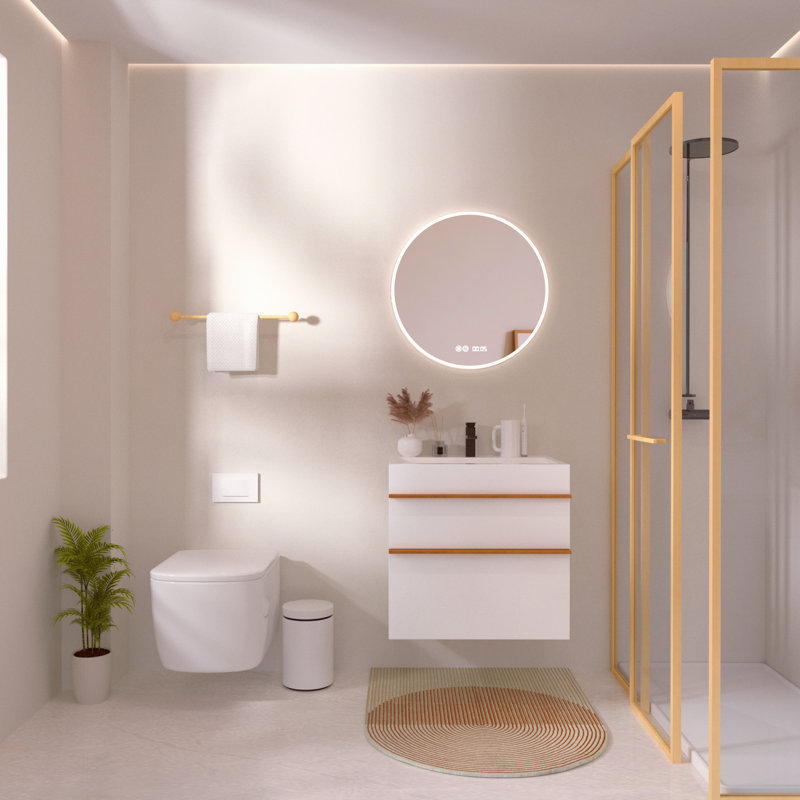 Meuble-lavabo mural moderne de 24 po avec lavabo en acrylique intégré pré-assemblé, armoire flottante moderne, Blanc, 24"