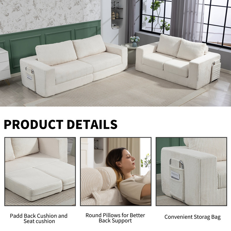 2 Piece Sofa Set Convertible Sofa Bed 2-Seater And 3-Seater Sleeper Sofa Small Couch Sofa
